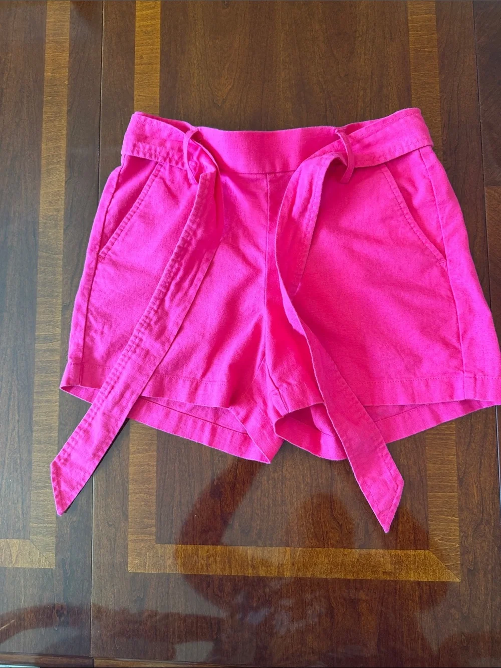 J. Crew Bright Hot Pink High-Waist Tie Belt Shorts